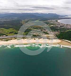 Guarda do Embau Beach located in the state of Santa Catarina near Florianopolis. Aerial image of beach in Brazil