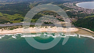 Guarda do Embau Beach located in the state of Santa Catarina near Florianopolis. Aerial image of beach in Brazil