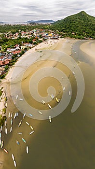 Guarda do Embau Beach located in the state of Santa Catarina near Florianopolis. Aerial image of beach in Brazil