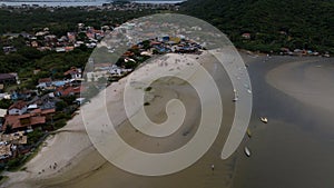 Guarda do Embau Beach located in the state of Santa Catarina near Florianopolis. Aerial image of beach in Brazil. Vertical video.
