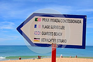 Guarded beach sign, Albufeira, Portugal.