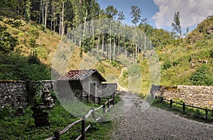 Guardhouse made of stones in the wood close by the Franciscan sanctuary La Verna in Tuscany Italy