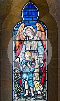 Guardian Angel with Child Stained Glass Window photo