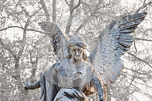 Guardian angel shows the direction. On a light background religion concept