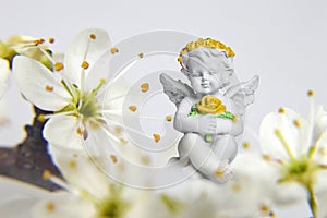 Guardian angel and spring flowers