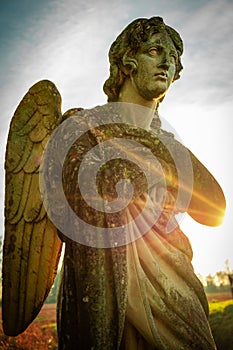 Guardian angel and sunbeams  Concept of faith and religion