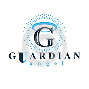 Guardian angel vector conceptual emblem best for use in catechesis