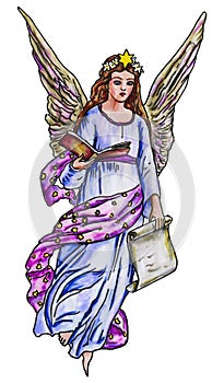 Guardian Angel with Your Book of Life Watercolor Illustration