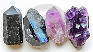 Guardian collage of the serene Amethyst, powerful Black Tourmaline, and mystical Labradorite, providing a shield on a