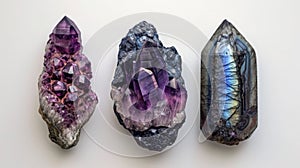 Guardian collage of the serene Amethyst, powerful Black Tourmaline, and mystical Labradorite, providing a shield on a