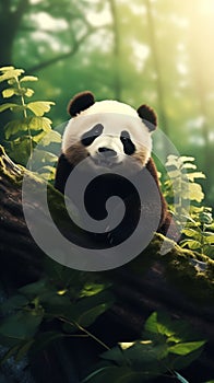 Guardian of the Forest: A Mischievous Panda Bear\'s Relaxing Smil