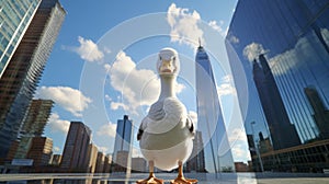 Guardian Goose: A Realistic 8k 3d Rendering Of A Tall Duck Protecting The World Trade Center
