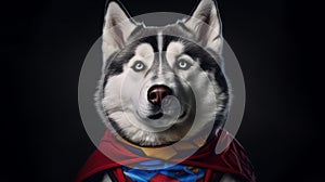 The Guardian Huskie Superhero Dog in a Studio Photo. Generative AI