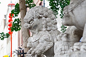 A guardian lion statue in Chinatown, London photo