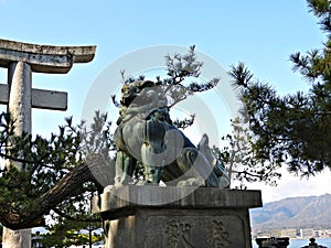 Guardian Lion Statue on Miyajima Island, Hiroshima, Japan