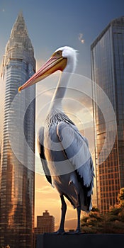Guardian Pelican: Photorealistic Vray Portrait With Urban Signage
