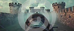 Guardians of the Past: Castles & Cannons Amidst the Mist. Concept Medieval History, Castle