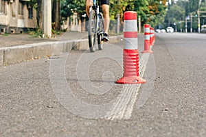 Guardrails on the bike path. Protection against parking. Boundary posts