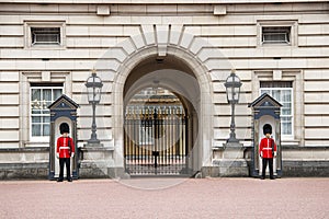 Guards at Buckingham Palace in London England