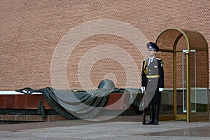 Guards of honor at post in Alexanders garden in Moscow.