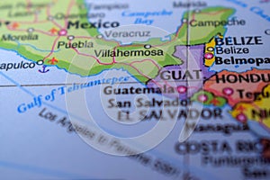 GUAT Travel Concept Country Name On The Political World Map Very Macro Close-Up View photo