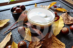 Guatamela coffee with milk in autumn style