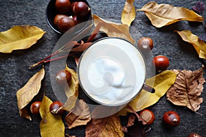 Guatamela coffee with milk in autumn style photo