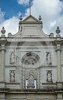 Closeup, central top facade piece, La Antigua, Guatemala photo
