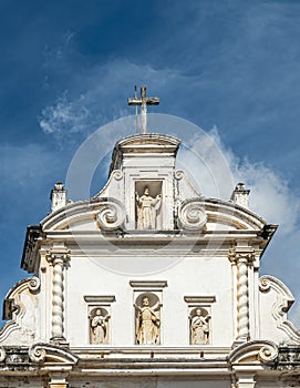 Statues in facade, San Francisco church portrait, La Antigua, Guatemala photo