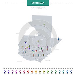 Guatemala map with location pointer marks.