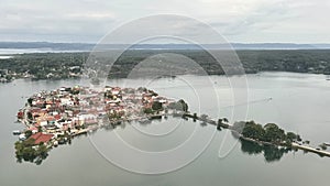 Panoramic aerial view of Flores Island in Peten, Guatemala photo