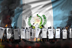 Guatemala police swat in heavy smoke and fire protecting country against mutiny - protest stopping concept, military 3D