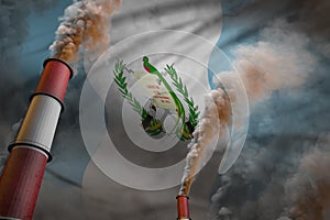 Guatemala pollution fight concept - two big industry chimneys with dense smoke on flag background, industrial 3D illustration