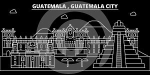 Guatemala silhouette skyline, vector city, guatemalan linear architecture, buildings. Guatemala City travel illustration
