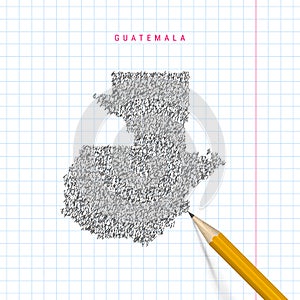 Guatemala sketch scribble vector map drawn on checkered school notebook paper background