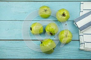 Guava fruit on blue wooden background