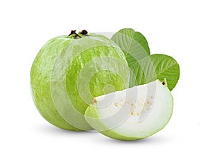 Guava fruit with leaf isolated on white background