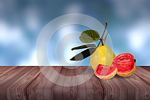 Guava fruit on wooden and blur backround