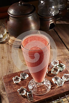 Guava juice or tomato juice. Isolated on healthy drink