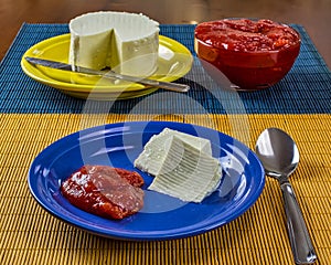 Guava paste with cheese, aka Goiabada com queijo minas frecal. Typical dessert from Minas Gerais / Brazil sweet pasty guava accomp