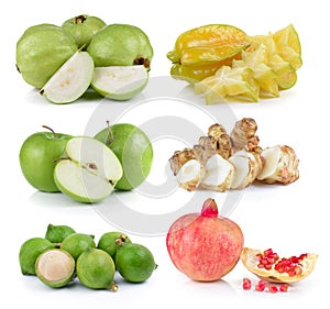 Guava, star apple, apple, macadamia, Jerusalem artichoke, pomegr