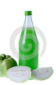 Guavas juice in bottle with isolated white