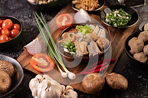 Guay Jap, meatballs, Vietnamese Pork Sausage and Pork bone, Thai food photo