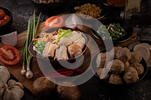 Guay Jap, meatballs, Vietnamese Pork Sausage and Pork bone, Thai food photo