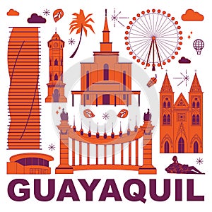 Guayaquil culture travel set vector illustration