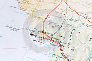 Guaymas road map area. Closeup macro view photo
