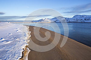 Guba Voronya, Barents Sea bay winter landscape
