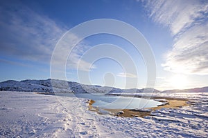 Guba Voronya bay. Kola Peninsula winter landscape