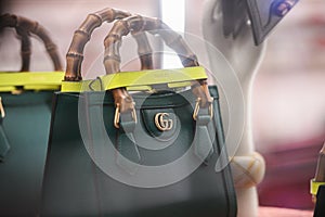 Gucci luxury and fashionable handbag from new collection 2022, close up store show case