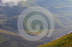 Gudiyalchay river and glacial valley near Shahdag National Park, Azerbaijan, in the Greater Caucasus range